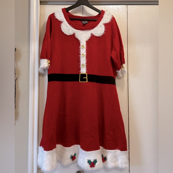 Mrs Claus Santa Ugly Christmas Red Sweater Dress w/detachable hat Size XL - Picture 1 of 11